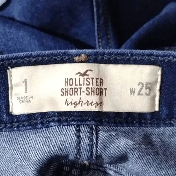 Y2K Hollister Jean Short Shorts High Rise Dark Blue Jr Sz 1 Cuffed Denim - Picture 4 of 4